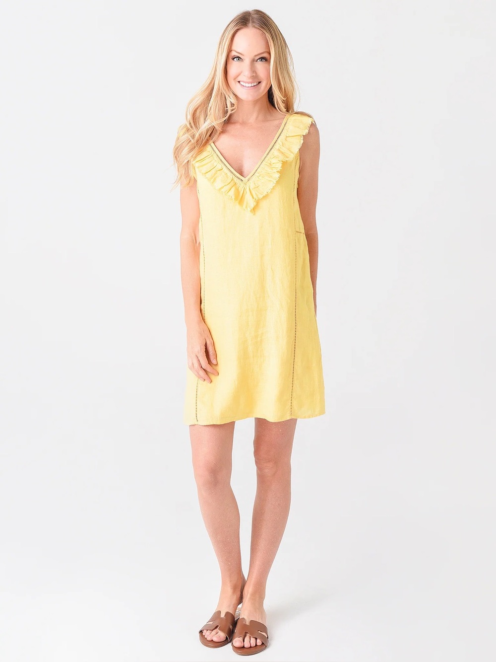 Faherty Ellis Dress 100% Linen Marigold Yellow Size Medium